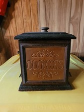 Pfaltzgraff Wooden Coffee Box Punched Copper Label Vintage 1970s picture