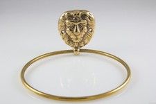 Vintage Golden Brass Lion Mane Head Hand Towel Holder Loop Ring Bathroom Dish  picture