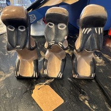 Vintage Hand Carved Soapstone Three Wise Monkeys Hear See Speak No Evil Set picture