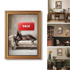 Artuloy Gold Framed Funny Bathroom Wall Art, Vintage Horse Painting Wall Decor picture