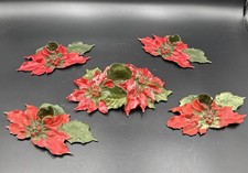 Antique 1920s Cast Iron Christmas Poinsettia Candle Holders Set of 5 LVL Read picture