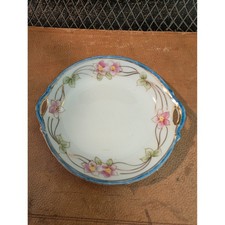 Nippon Hand Painted Butter Pat Pink Floral Gold Gilt Double Handle 3.5 Inch picture