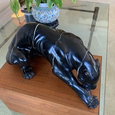 Vintage Mid Century ceramic Panther glossy black cat 21” sculpture picture