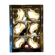 Set 6 Vitbis BLACK GOLD Glass Christmas Ornaments 3in Handcrafted in Poland NEW picture