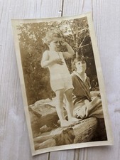 Antique Snapshot Photo Unhappy Little Child Crying Tired By Creek 1920s picture