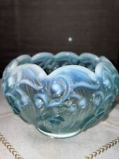 Fenton Lily of the Valley Iridescent Rose Bowl Opalescent Edge Light Blue picture