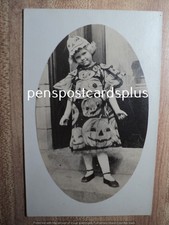 HALLOWEEN Girl in Jack-O-Lantern Dress & Hat vintage 1914 RPPC Postcard picture