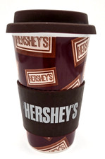 Hershey's Galerie Ceramic Travel Mug Silicone Lid Sleeve Chocolate Bar picture
