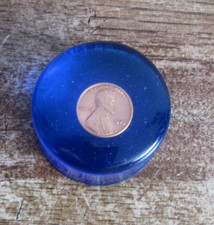 Vint. Cobalt Blue Lucite Paperweight 1975 Penny Inside picture