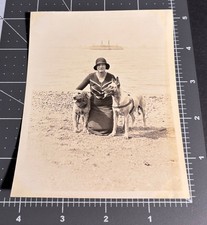 1930s Woman GERMAN SHEPPARD Dog Pet SHIP Vtg Snapshot PHOTO picture