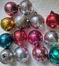 LOT OF 14 Disco Mirror Christmas Tree Ornaments, BRADFORD,  Colorful picture