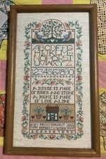 Vintage Needlepoint Glass Framed Sampler ABC’s 123’s Home Is Made Of Love Alone picture