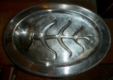 Vintage Silverplate Footed Meat Carving Tray Platter Tree w Drip Well 16