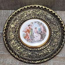 2 Vtg Sungott Victorian/Rococo Art Solid Brass Wall Plaques 24k Gold-Plated Trim picture