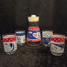 Vintage Apollo Carafe and Set of Four Apollo 13 Drinking Glasses picture