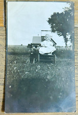 Vintage RPPC Baby In Go-Cart With Dog Farmhouse AZO Unposted c1910s Adorable picture