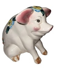 Large cute RARE Vintage Large Hand Painted Pig Piggy Bank Figurine Ceramic MCM  picture