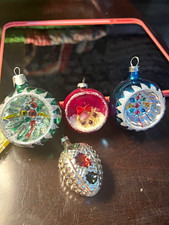Antique Vintage Glass Indented Christmas Ornaments Set of 4 Glitter Germany picture