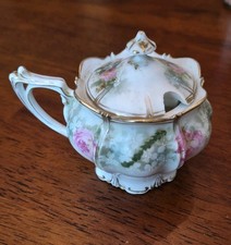 Reinhold Schlegelmilch Rs Prussia Germany Mustard Cup W/ Lid Pink Roses Antique  picture