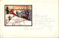 Vintage 1924 Christmas Postcard Snowy Cottage Winter Scene Holiday picture