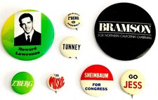 Lot of 8 Vintage California Political Campaign Buttons Pins Z'Berg Tunney Muskie picture