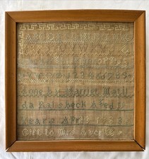 Antique Needlework Sampler dated 1838 Marriet Matil 11 years old small stitches picture