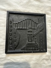 Vintage Cast Iron Plaque Dubuque Iowa Bridge Black 6” X 6”x .25” picture