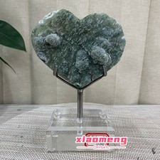 1.3LB  Natural Sugar Green Amethyst Heart Crystal Decor with Acrylic Stand Home picture