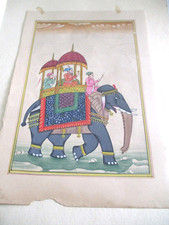 ANTIQUE MINIATURE PAINTING OF KINGS PROCESSION ON ELEPHANT 1900'S picture
