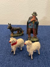 Antique Putz Shepherd with German Shepherd Dog and 2 Matchstick Leg Sheep picture