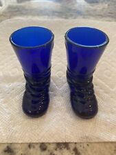 Vintage Boyd Slag Glass Boots 2 Blue Toothpick Holders / Shot Glasses picture