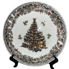 Queen's Seasons Greetings Set Of 4 Christmas Tree Holly 8” Dinner Plates New picture