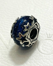 Pandora Moments Galaxy Blue & Star Murano Glass Bead Charm Royal London Holidays picture
