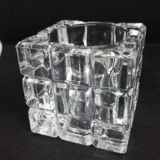 Votive Candle Holder Thick Clear Glass Cube Square Embossed Cube Lines  picture