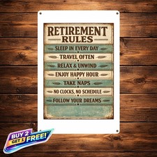 Retirement Rules 8x12 Vintage Iron Wall Art Metal Tin Sign Funny Office Decor picture