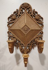 Vintage Dart Inc Homco Wall Sconce 3 Candle Holder 4213 Wicker Look Large 17