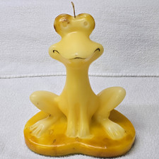Vintage Yellow Novelty Frog Figurine Candle,  1960s, 9in Unscented Wax picture