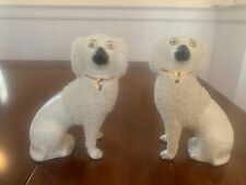 Antique pair Strattfordshire  white confetti poodles. 6 1/2 inches.  picture