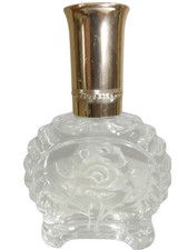Vintage Glass Flower Etched Perfume Bottle Art Deco Bohemian Vanity Floral picture