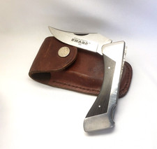 VTG Sharp 200 Stainless Steel Lockblade Pocket Knife w/Leather Sheath Japan picture