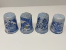 Vintage Currier And Ives Thimbles Porcelain Set of 4 Christmas blue & white picture