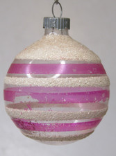VTG WWII Unsilvered Glass PINK Striped Mica BALL Christmas Ornament Shiny Brite picture