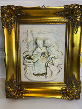 Vintage Alt Meissen German bisque porcelain high-relief wall plaque depicting a picture