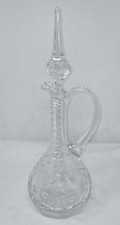 VINTAGE CUT GLASS CRYSTAL CRUET DECANTER FLORAL ETCHING TALL SPIRE STOPPER 16
