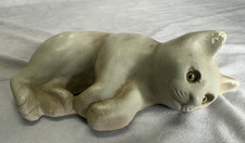 Vintage MCM Gypsum Statue Cat w/ Glass Eyes Animal Figure 7
