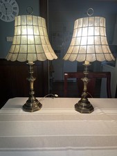Two Vintage Capiz Shell 34” Brass Lamps picture
