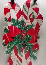 Vintage Eureka Christmas Die Cut Cardboard Candy Canes Holly Bow Wall Decor picture