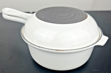 Vintage Le Creuset Cast Iron Enameled White Frying Pan Skillet #18 France 2-in-1 picture