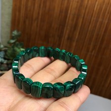 Women Natural Malachite Rectangle Stretch Bangle Gemstone Crystal Wristband 7022 picture