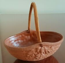 Rustic Clay Pottery Basket Wicker Handle Portuguese Teleflora Bowl Vintage picture